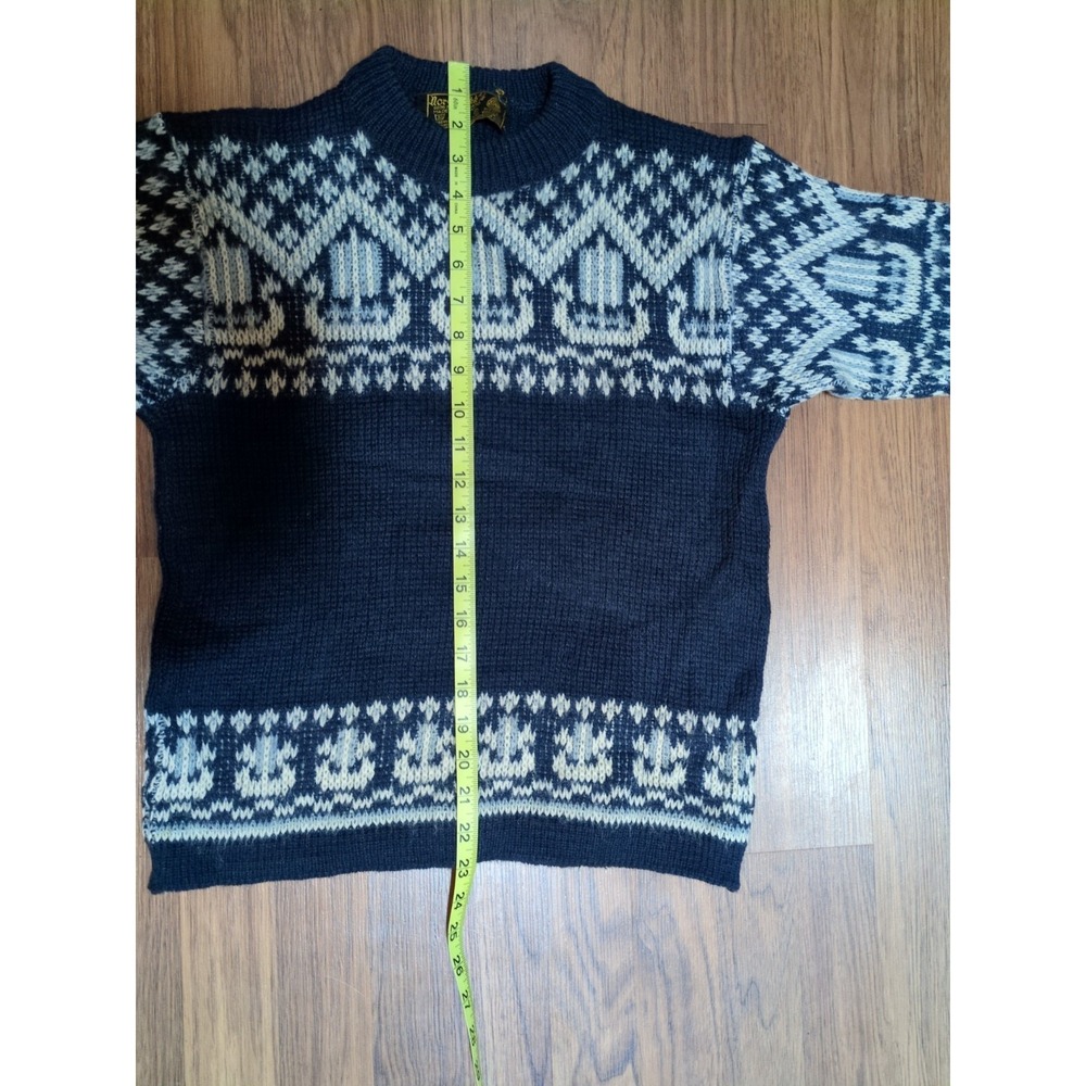 Vtg Viking Ships Nordstrikk Wool Norwegian Sweater Blue/White Sz 38 S/M (18x23) - Picture 9 of 14